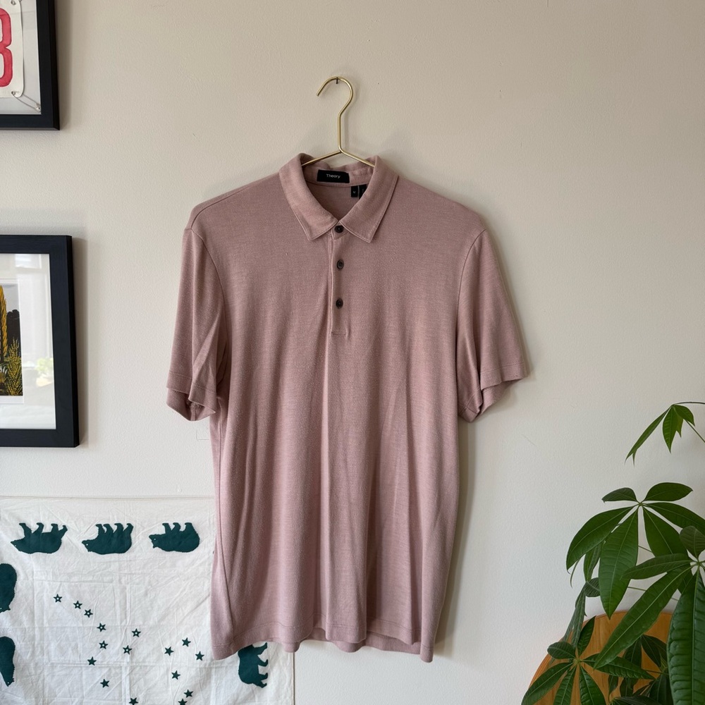 Theory Men's Light Pink Polo Shirt